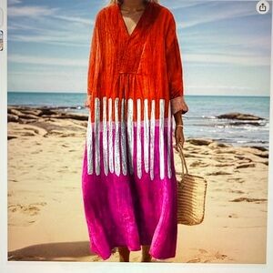 Vibrant Orange and Pink Maxi Dress with Pockets